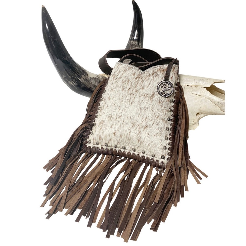 NEW Raviani Brindle Speckled Genuine Cowhide Fringe Leather Crossbody